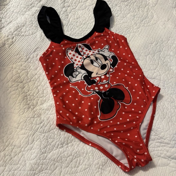 Girls 4T Disney Minnie Mouse Red White Polka Dot One Piece Bathing Suit - Picture 1 of 7